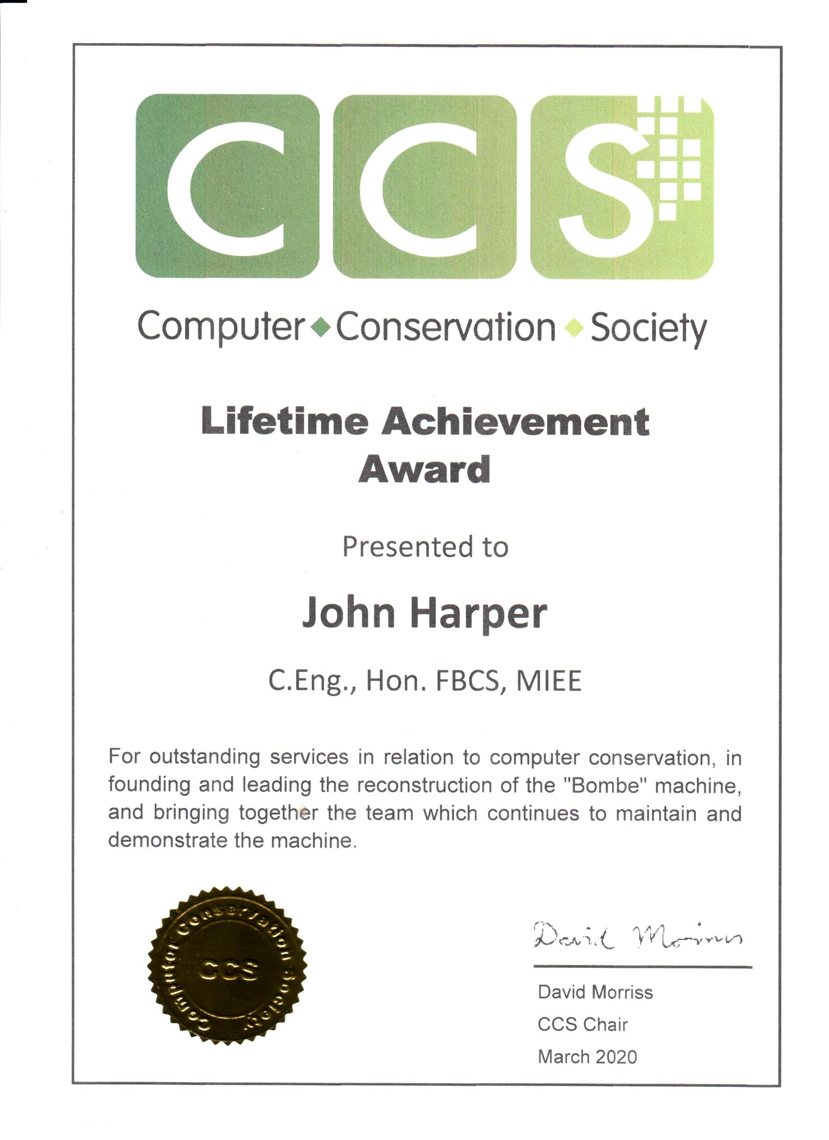 John Harper’s certificate