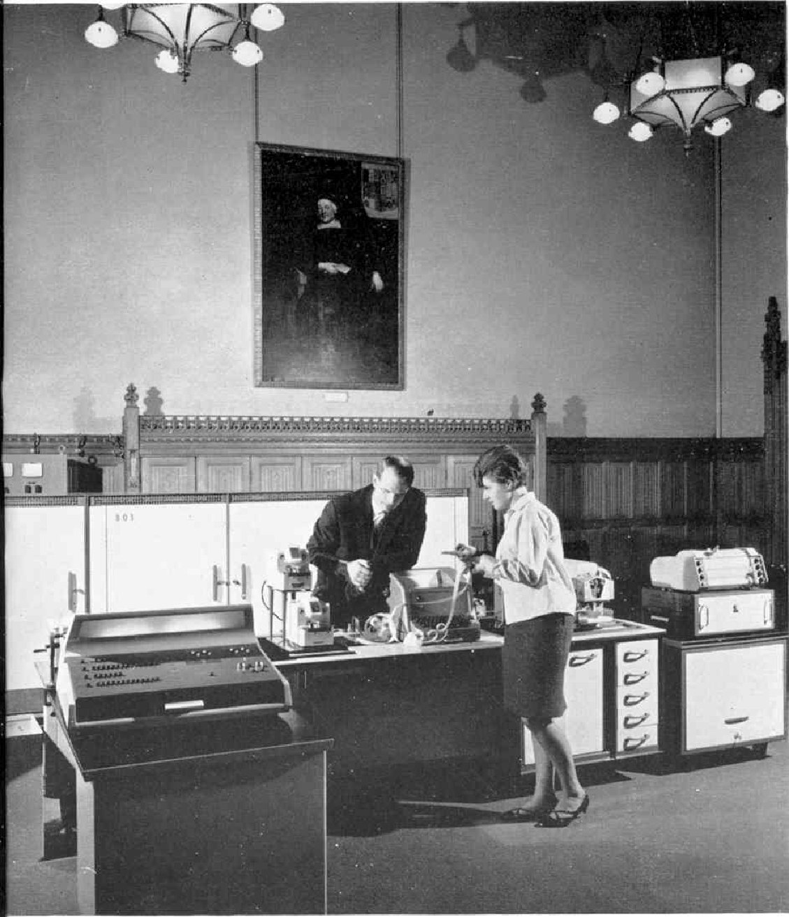 Elliott 803 computer being demonstrated at the Houses of Parliament